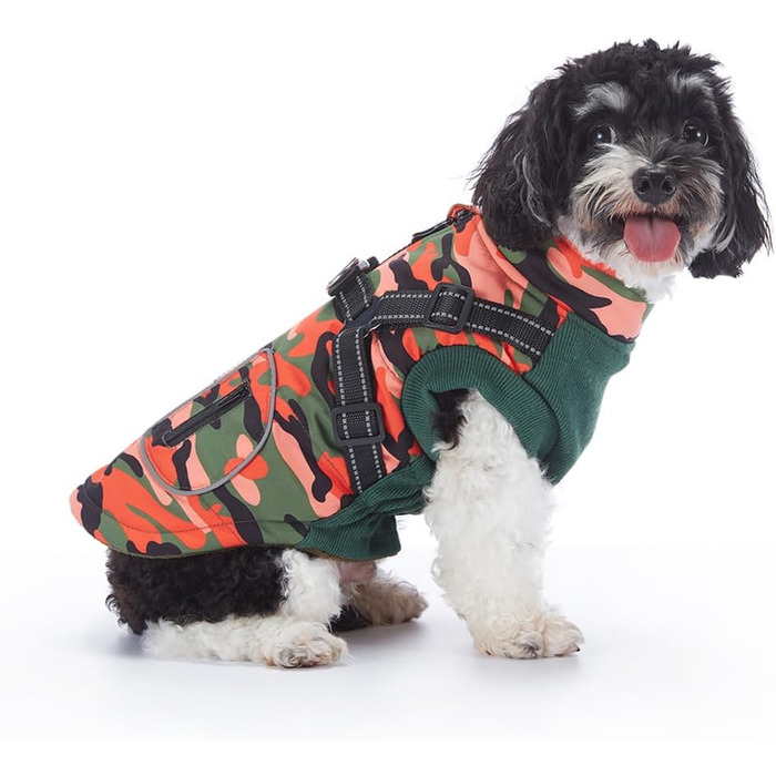 Водонепроникна куртка для собак з шлейкою та жилетом, вітрозахисна, з відбиваючими елементами, для цуценят, маленьких та середніх собак (Помаранчевий, L)