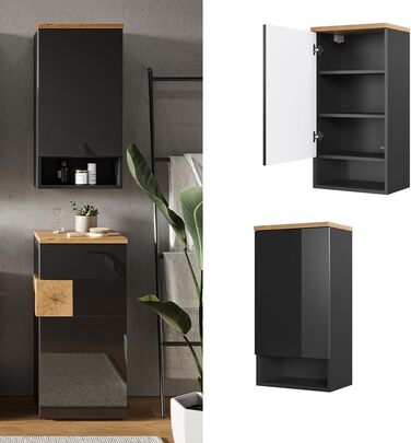 Шафа для ванної Vicco Eden, антрацит/дуб артісан, 40x77 см, меблі для ванної кімнати