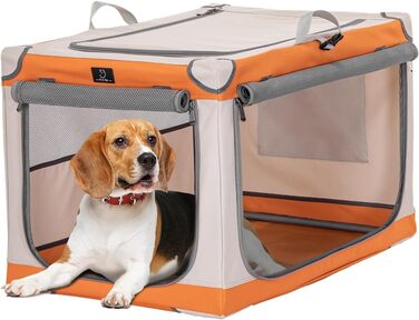 Транспортна переноска для собак великих порід - переноска-бокс для авто, зручна та компактна, з алюмінієвим каркасом (Оранжевий+Бежевий, M)