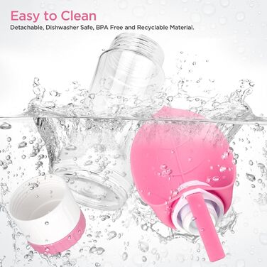 Водяна пляшка для собак Uppetly з контейнером для корму та дозатором води, витокозахисна, BPA-free, портативна, складана, для прогулянок, рожева