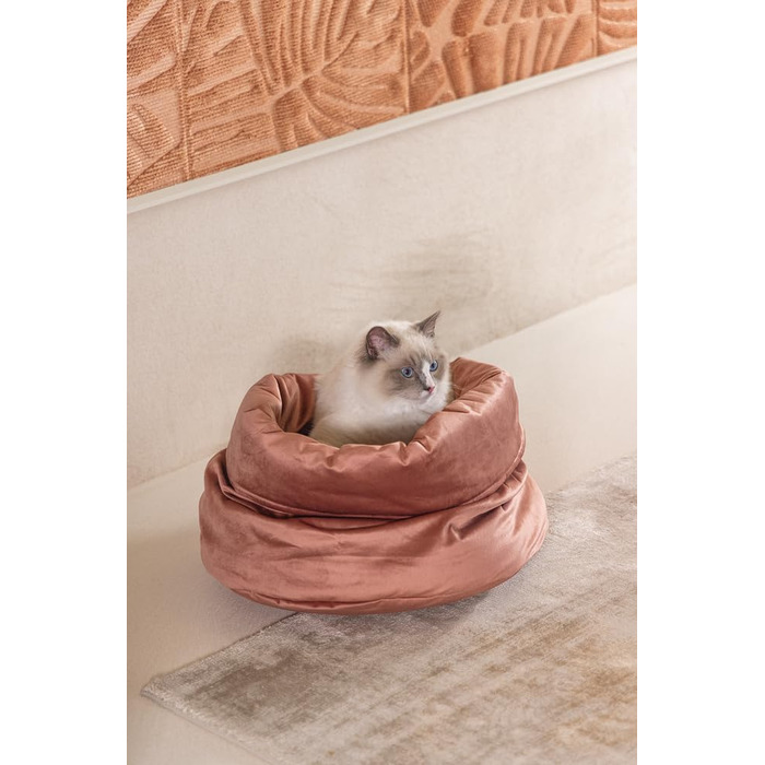 Корзина для кота Lotte Fluco, оксамит, рожева, 45x45x35 см