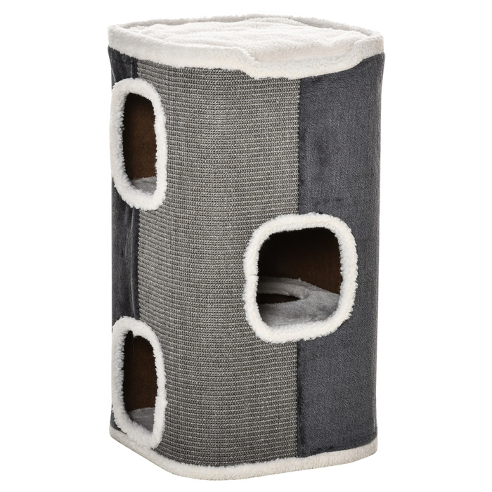 Кігтеточка PawHut Cat Tree з 3 ярусами, ДСП, оксамитовий поліестер, сизаль, сірий+білий, 40x40x74см| Аосом