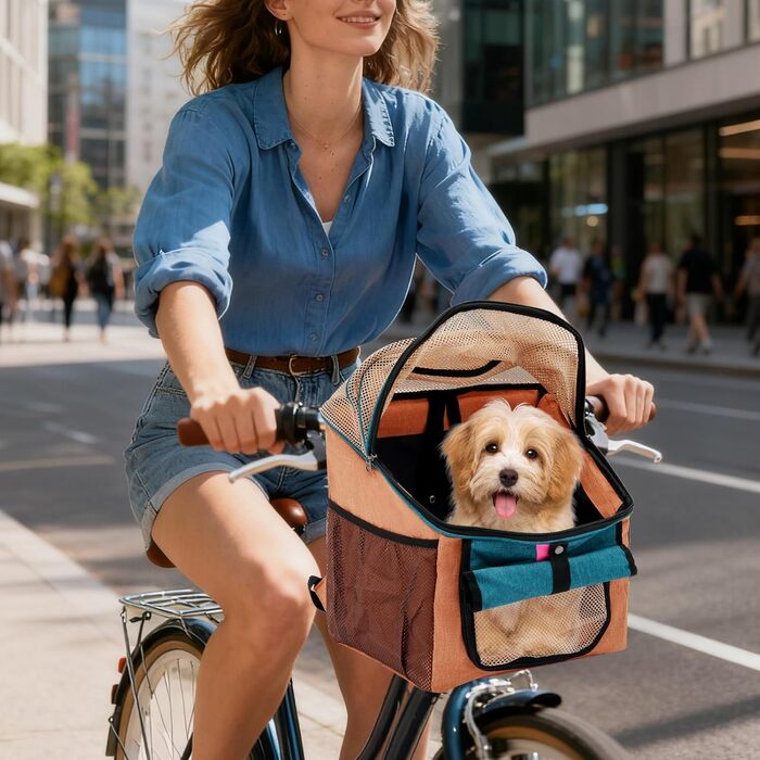 Велосумка для тварин, 32*29*39 см, 2 в 1, складний велосипедний кошик з сіткою, переноска для котів та собак до 7.5 кг (Оранжевий, Синій)