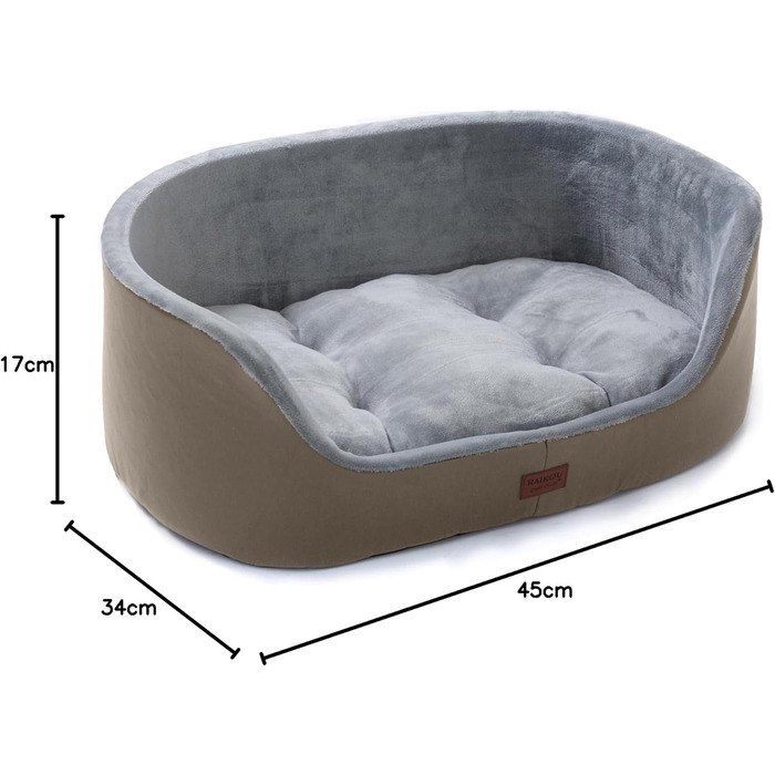 Кругле ліжко для собак середнього розміру Raikou, м'яке та зручне, з неслизьким покриттям (45 x 34 x 17 см, Колір: Коричневий)