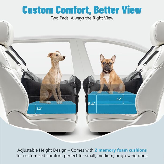 Автокрісло для собак EASTBLUE Medium: чорний/сірий, Memory Foam, з ременем безпеки, для собак до 15.9 кг