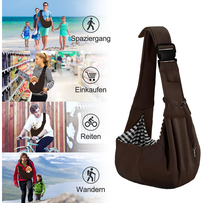 PetLoft Тканинна переноска для собак, реверсивна, регульована, Cross-Body Carrier для собак/кішок/кроликів (Коричнева)