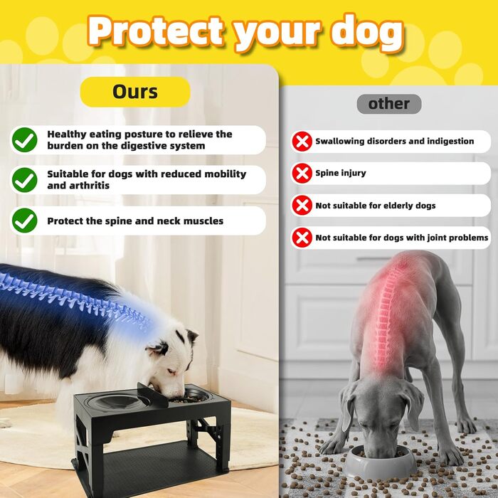 Підвищений годівниця для собак, регульована висота, великі породи - миска для води + миска протиковзаюча + дорожня миска & миска для корму - килимок, неслизька станція для годування середніх/великих собак