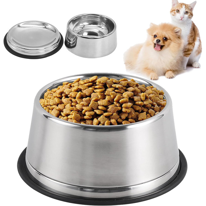 Набір мисок для котів та собак 2-в-1 з нержавіючої сталі з гумовим дном, знімні та стійкі, для цуценят, кошенят, кроликів