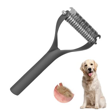 Гребінець для собак та котів з довгою шерстю, 2-етапний, для видалення підшерстя, з цинкової сплави, довговічний, для бережного догляду за шкірою, ефективний проти ковтунів та випадання шерсті (Чорний, L)