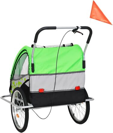 Причіп для собак та дітей 2-в-1: велосипедний причіп та візок, зелено-сірий. Для покупок, подорожей, велопрогулянок. Швидкий монтаж