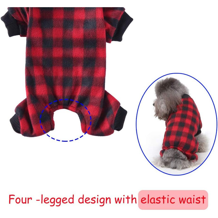 Піжама для собак Oncpcare з флісу, теплий халат, комбінезон, сорочка, одяг з бавовни для маленьких собак та котів, чорний/червоний в клітинку, розмір M