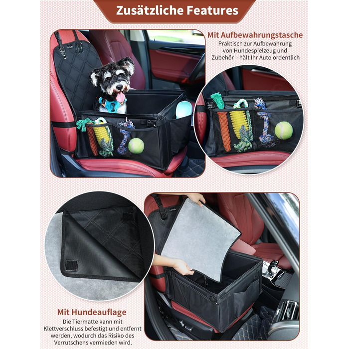 Автокрісло для собак KYG - Стабільне, водонепроникне, неслизьке та стійке до подряпин - для собак малого та середнього розміру - на переднє та заднє сидіння (Чорний) 6696