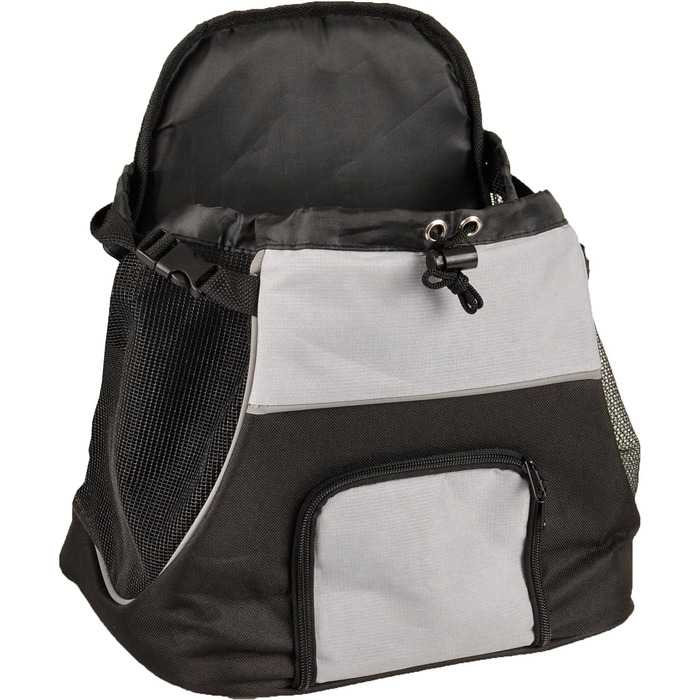 Сумка для собак на животі Sybil, чорна, 29x23x38 см, поліестер, підсилення спинки, світловідбивачі, знімний низ, страховочна лінія, система ременів, фронтальний отвір