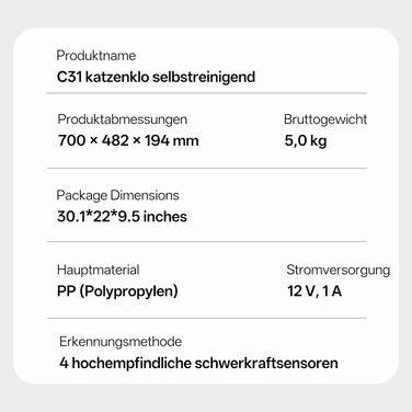 Автоматичний котячий туалет UBPET C31 з самоочищенням, білий - з APP-керуванням, дезодоратором та подвійним гребенем для великого об'єму, для кількох котів