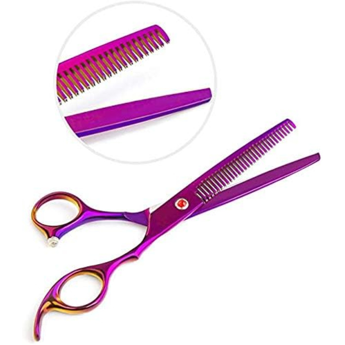 Професійні ножиці для собак 7 дюймів, набір 4 шт. (прямі, зігнуті, проріджуючі), чорний/фіолетовий