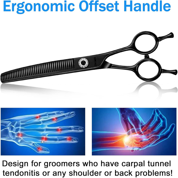 Професійна вигнута ножиця для грумінгу собак, гострі леза, універсальна ножиця, ножиці для догляду за собаками, японська сталь 440C, плавне різання, чорний, 17,8 см