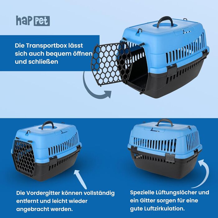 Транспортна переноска для тварин Happet ABBA M сірого кольору 56x37x37 см – міцна переноска з пластику для котів та маленьких собак, портативна переноска для подорожей та котів