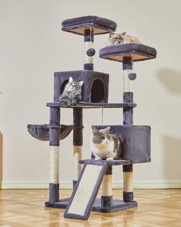 Котячий комплекс Taoqimiao MS012G 142 см, димчасто-сірий, з гамаком для дорослих котів, ігровий центр, кігтеточка