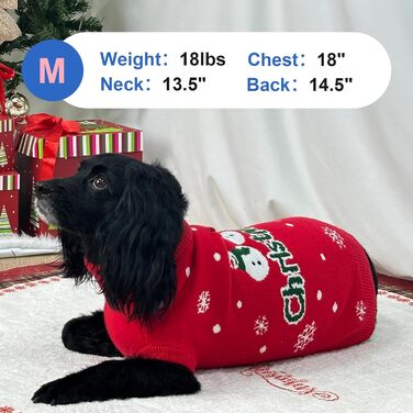 Святковий пуловер для маленьких собак – теплий, м'який, без рукавів, з принтом сніговика, для прогулянок, червоний, розмір M, Getaway Solids