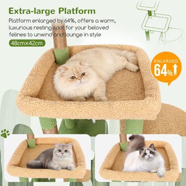 Драбина-будинок для котів Globlazer XL, 167 см, зелена, з платформами, корзиною та іграшками. Стабільна для 2-4 котів.