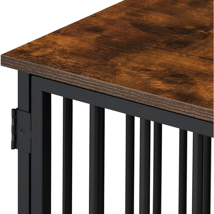 Клітка для собак Relaxdays, для дому, HBT: 65,5x102x60 см, 2 поворотні миски, собача будка з виглядом дерева, МДФ & сталь, (Коричневий/Чорний)