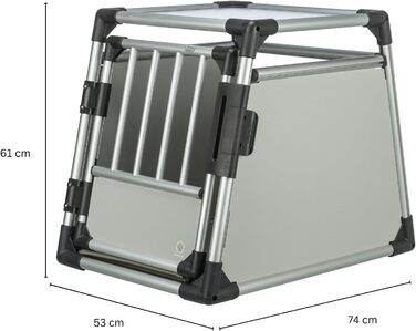 Тріксі переносна клітка для собак, алюміній, срібна, розмір S (48x57x59 см) / L (78x55x62 см), стабільна, тиха, з безпечним замком та неслизьким килимком