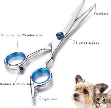 Професійний набір ножиць для грумінгу собак з нержавіючої сталі, 7.0 дюймів. Набір для догляду за тваринами: прямі, вигнуті ножиці, витончувач, гребінець для довгого та короткого волосся собак/кішок/домашніх тварин