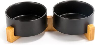 Миска для собак SpunkyJunky з кераміки, подвійна, з підставкою з бамбука, 850 мл, чорна