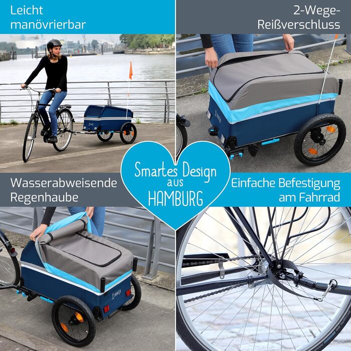 Причіп для велосипеда та візок-тачка | Причіп-платформа для велосипеда та електробіка | Вантажопідйомність 40 кг, об'єм 120 літрів | Складаний причіп з дахом та захистом від дощу | Ідеально для покупок, прогулянок, фестивалів