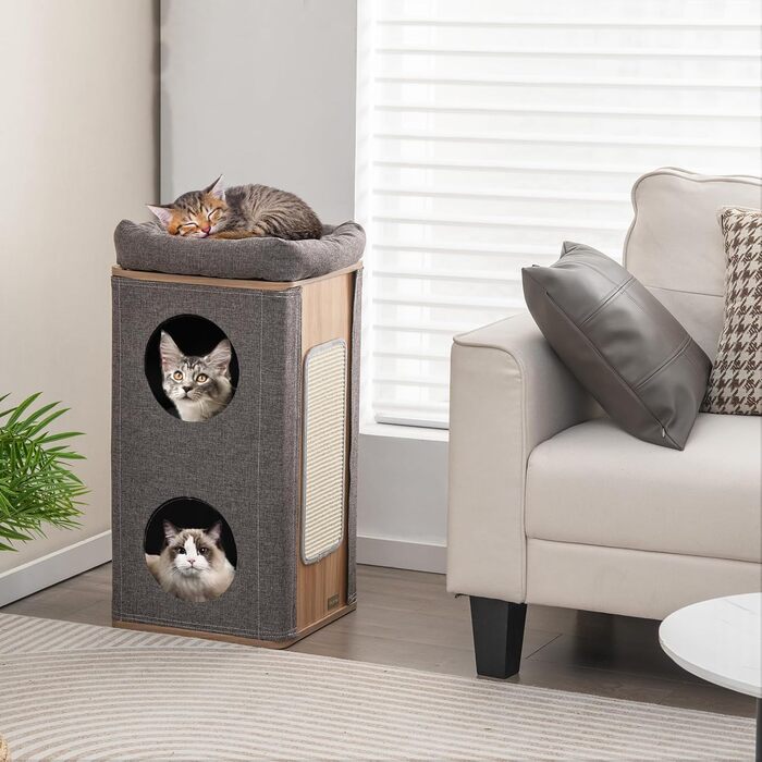 Котячий будиночок SOARS з когтеточкою, 3 яруси, 2 будиночки та лежанка для котів, когтедряпалка, меблі для котів