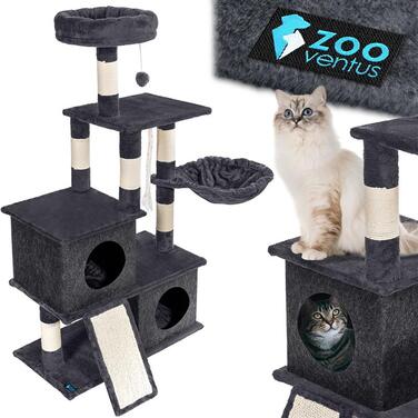 Високий когтеточка-комплекс із лежаком та стовпчиком для кігтів, вежа ZooVentus 101 — 160 см