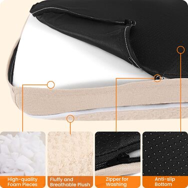 Ортопедичне ліжко для собак, матрац для собак з двошаровим дизайном, миється, знімний кошик для собак, 90 см для собак маленьких та середніх порід, бежевий колір, розмір 89 x 59 x 10 см