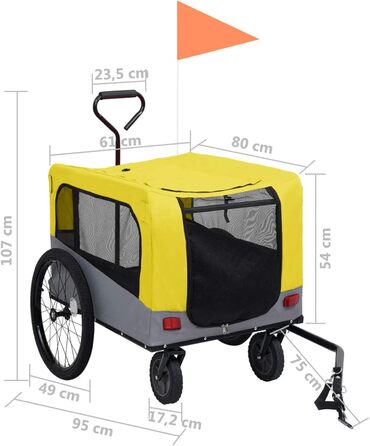 Фершмайт Причіп для велосипеда, для собак, вантажний причіп, причіп для перевезення вантажів, Oxford-Gewebe та залізо, Max. 45 кг, жовтий та сірий