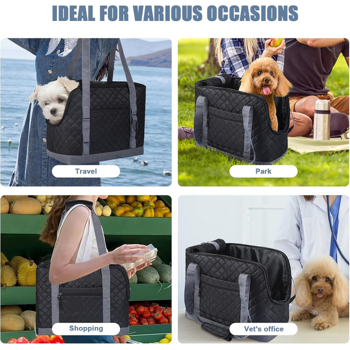 Сумка-переноска для собак та котів, чорна, дихаюча, з кишенями, для маленьких собак, цуценят, кроликів, миючий матеріал