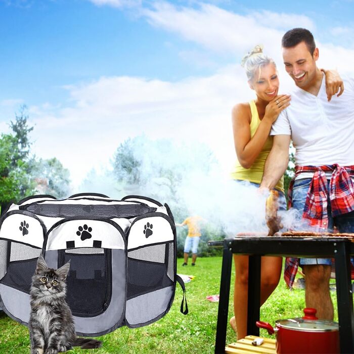 Клітка-забіг для цуценят та собак, складана, сірого кольору, 73x73x43 см