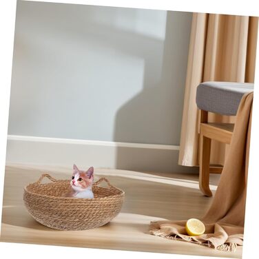 Гніздо для котів у печері: ручне плетене ліжко для домашніх тварин з морської трави. Підходить для кошенят та маленьких собак. Кругле внутрішнє ліжко-корзинка, естетичне ліжко для комфорту цілий рік.