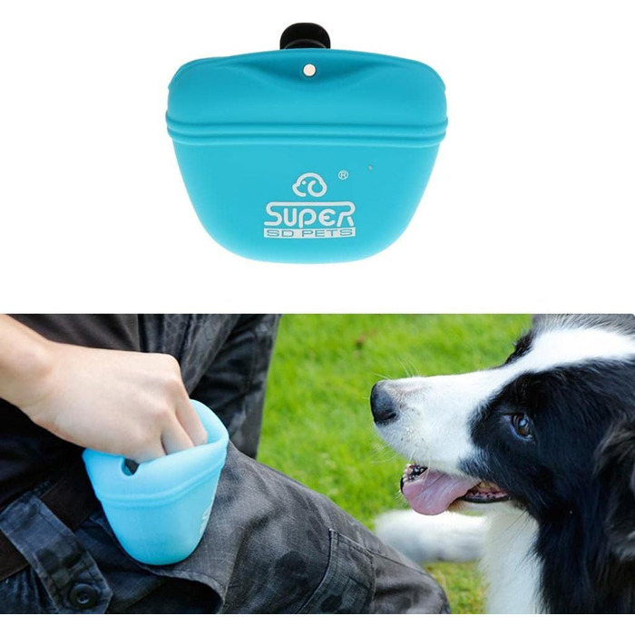 Сумка для дресирування собак з силікону, блакитна. Зручна для винагороди та перенесення ласощів. З кріпленням на ремінь. 3 кольори на вибір.