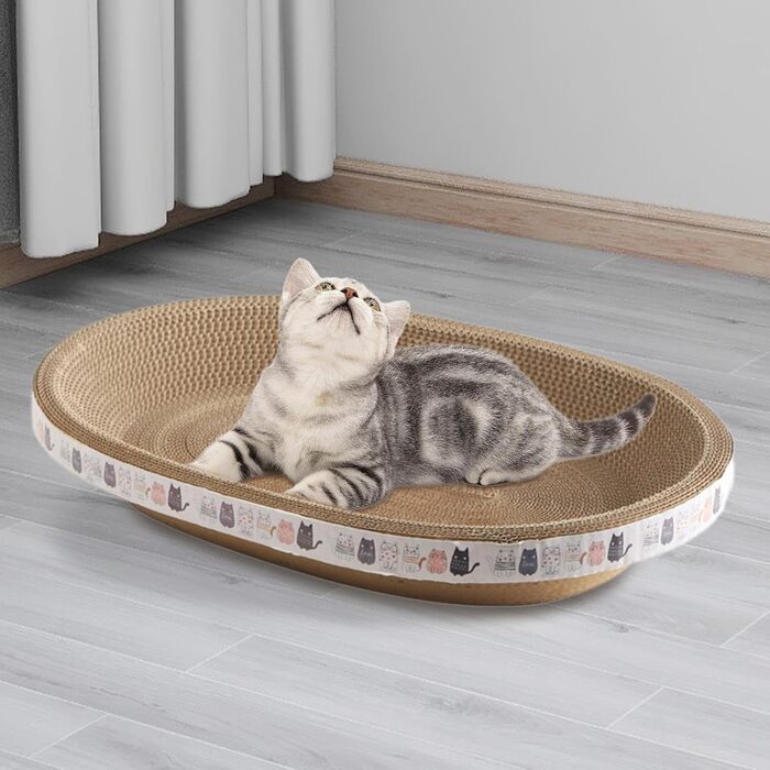 Котячі дряпки, овальні котячі дряпки-лежанки, гофрований лежак-дряпка для котів, котячі меблі для дряпання диванів та килимів, овальні котячі будиночки-дряпки (43*26 см)