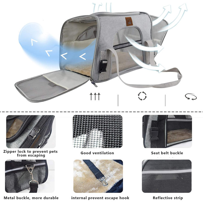 Складана переноска для собак та котів PJDDP, чорна. З плечовим ременем та м'якою підстилкою