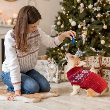 Вовняний пуловер для собак та котів Kuoser: теплий зимовий одяг з візерунком сніжинок для маленьких та середніх порід, червоний колір, XS