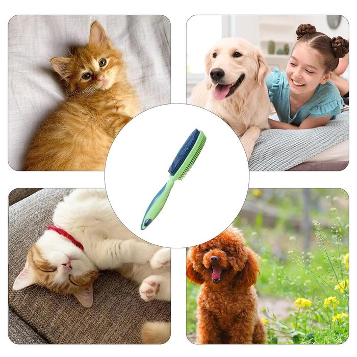 Щітка для собак для видалення шерсті, двосторонній гребінь для грумінгу, щітка для вичісування шерсті, для тварин, кроликів, кошенят, цуценят, для видалення шерсті, очищення, купання, душ (Сіро-зелений)