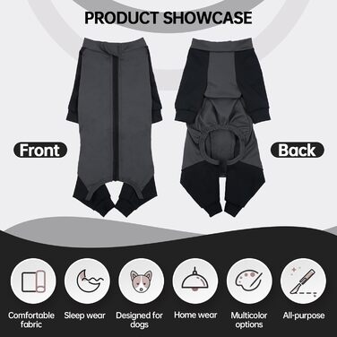 Комбінезон для собак, піжама для собак середніх порід, одяг після операції для Французького бульдога, Кокер-спанієля, Бігля (M, Сірий)