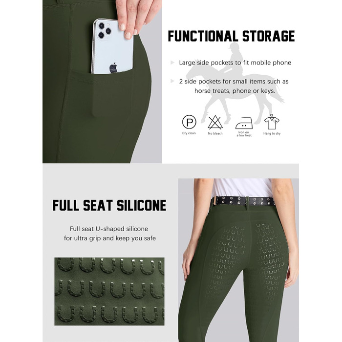 Жіночі штани для верхової їзди DMVOD з силіконовим зчепленням - зручні та стильні рейтузи для жінок (зелений, XS)