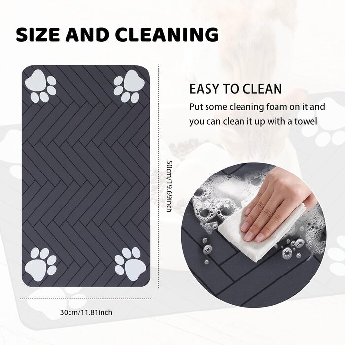Килимок для годівлі собак та котів, суперпоглинаючий, неслизький, швидковисихаючий, легко миється (Темно-сірий, 30x50 см)
