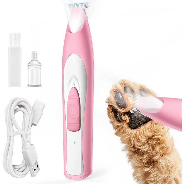 Триммер для собак Oneisall: безшумний, акумуляторний, з LED-підсвічуванням для догляду за лапами, очима, вухами та обличчям (зелений, рожевий)