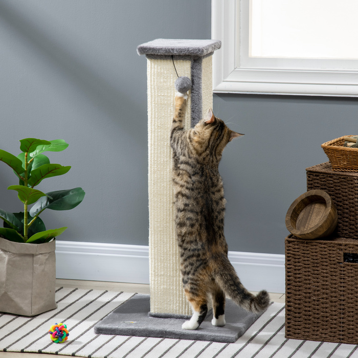 Кігтеточка PawHut Scratching Stem висотою 81 см з сизалю з ігровим м'ячем, ідеально підходить для котів до 5 кг, для використання в приміщенні, в сірому та кремовому кольорах| Аосом