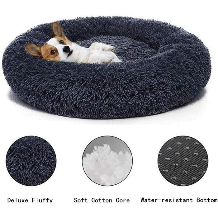 Кругла м'яка ліжко-софа для собак та котів, великого розміру, чорна (M-60cm)