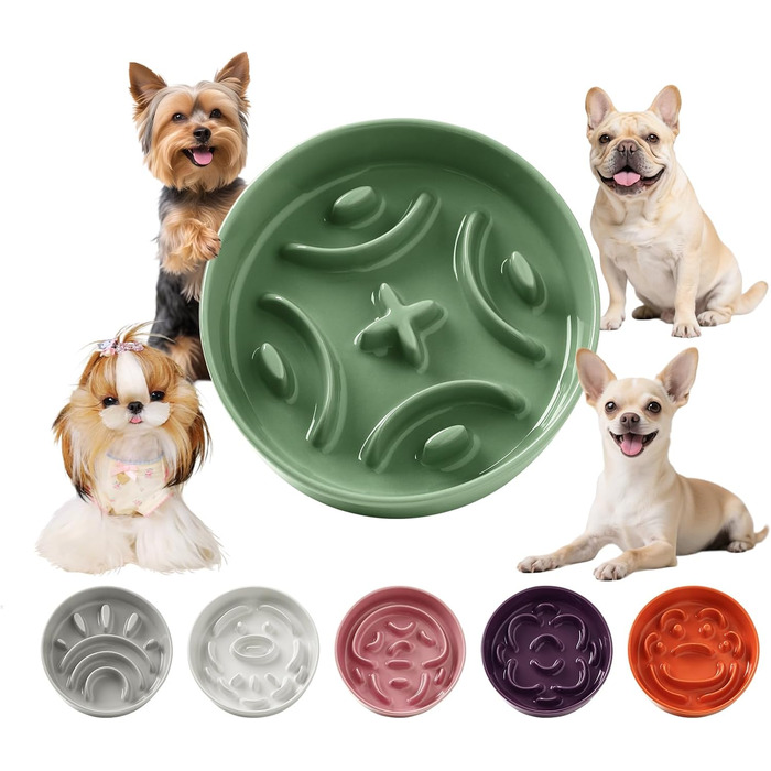 Керамічна миска від проковтування для маленьких собак - протиковзаюча миска для собак та котів - підходить для сухого та вологого корму - 180г (Small, Зелений)