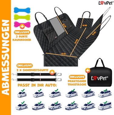 Захисний килимок Lovpet® для собак у машину 2в1: для заднього сидіння та багажника з боковим захистом та оглядовим вікном. Водовідштовхуючий, універсальний, чорний. В комплекті аксесуари.