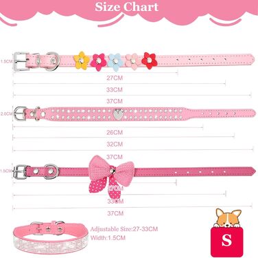 Нашийник для собак та котів Suiecuor, 4 шт., з блискітками, рожевий, S